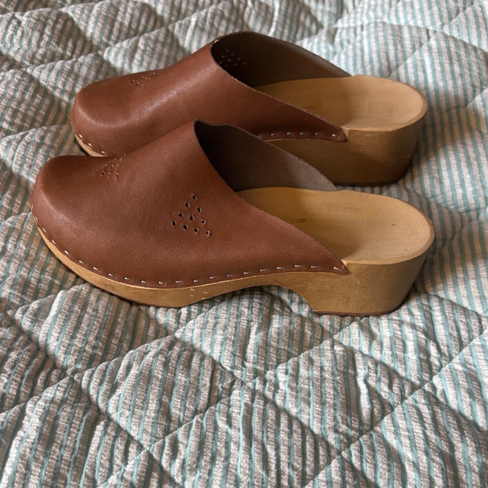 Brown Leather Slip-On Clogs